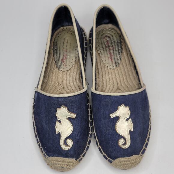 Lilly Pulitzer Lia Espadrille 9M Navy Gold Seahorse Slip On Casual Vacation - Picture 4 of 11